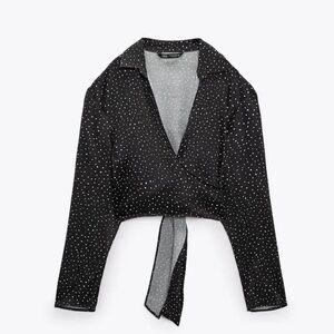 Zara Wrap Front Long Sleeve Cropped Shirt NWT